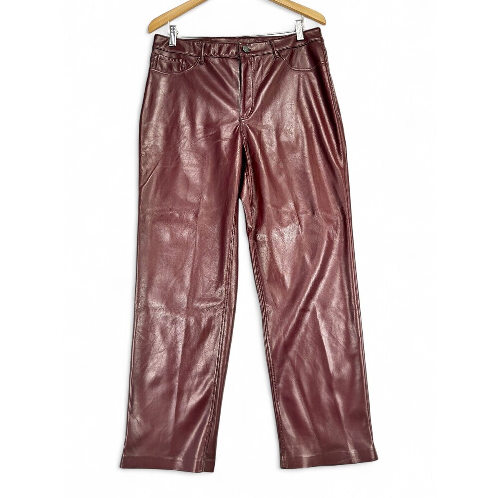 Joie Leather-Look Straight‎ Leg Pants Size 12 Burgundy